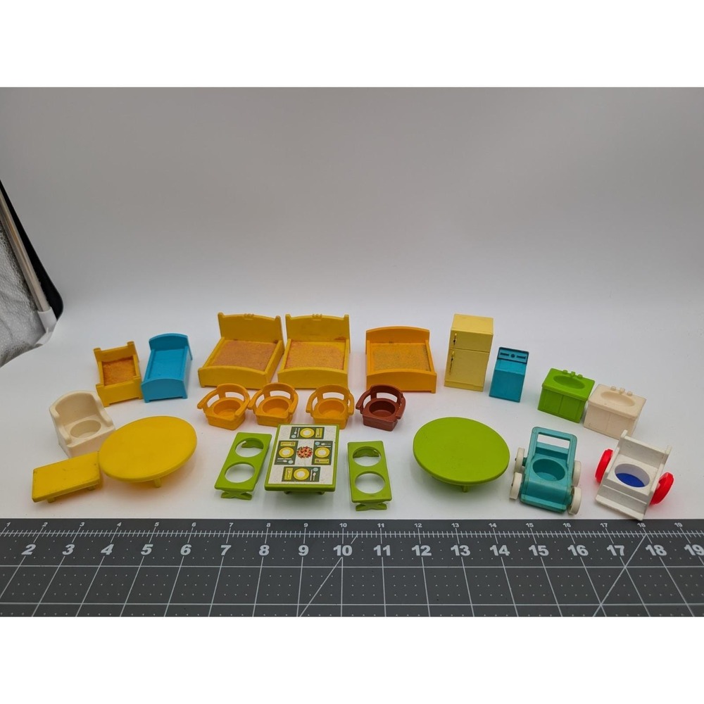 Fisher Price Little People Furniture Bed Picnic Table Bench Kitchen Vintage Lot